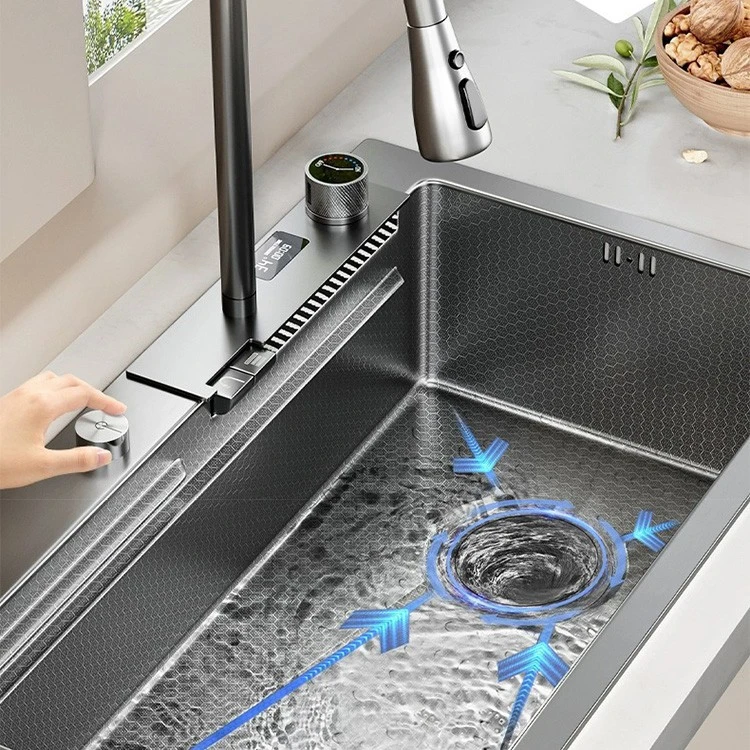 Black Single bowl undermount kitchen sink4